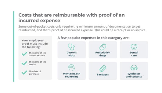 Costs that are reimbursable with proof of an incurred expense: Doctor